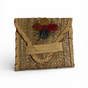 Vintage Woven Floral Tan Clutch